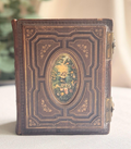 Antique Victorian Photo Album 1800s Leather Brass Clasp Gilt Photograph Book